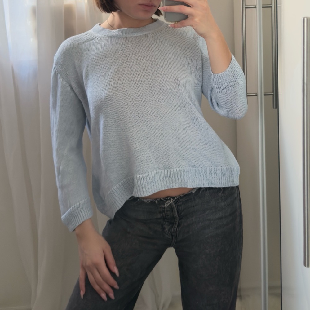 Linen Blend Light Blue Sweater
